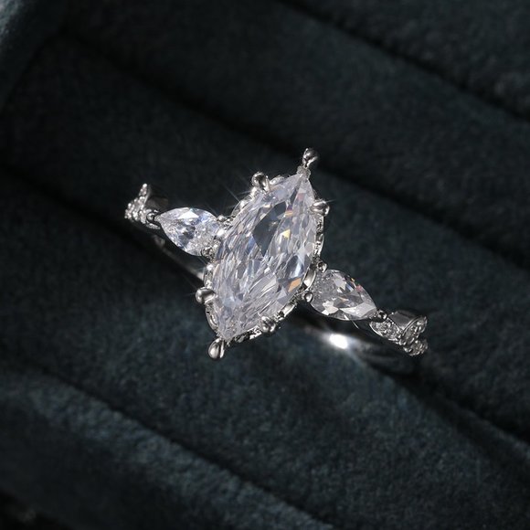 💍NEW 925 STERLING SILVER MARQUIS ROMANTIC TRENDY DIAMOND RING, K824 - Picture 7 of 11